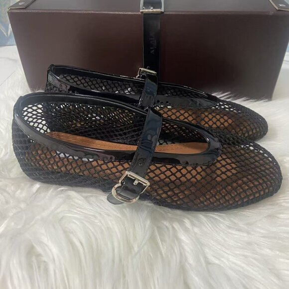 Alaia Black Mesh Flats with Diamond Texture - Picture 5 of 7